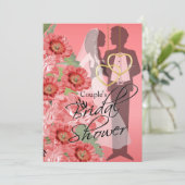 Invitation Coeurs d'or sur la douche de Coral Satin Couple (Debout devant)