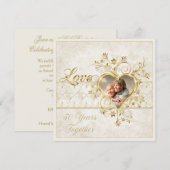 Invitation Cœurs dorés ornés de volutes Photo 50e anniversair (Devant / Derrière)