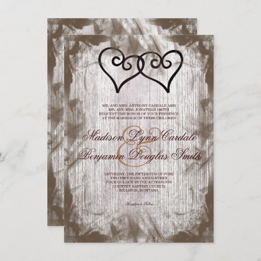Invitation Coeurs doubles imbriqués Mariage rustique Invite (Devant / Derrière)