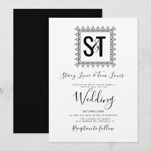 Invitation Cœurs Élégants & Cadre Mariage kraft Noir Blanc