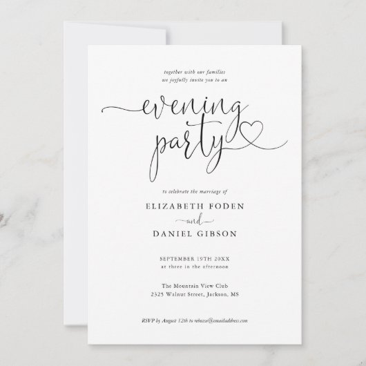 Invitation Coeurs élégants Script Mariage soirée soirée (Devant)