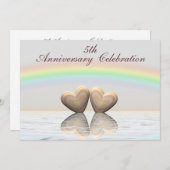 Invitation Coeurs en bois du 5e anniversaire (Devant / Derrière)