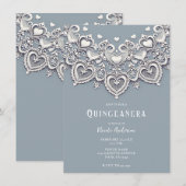 Invitation Cœurs en dentelle blanche Charme romantique Fête d (Devant / Derrière)