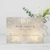 Invitation Cœurs en or élégants Mariage dentelle RSVP (Debout devant)