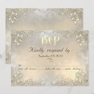 Invitation Cœurs en or élégants Mariage dentelle RSVP 
