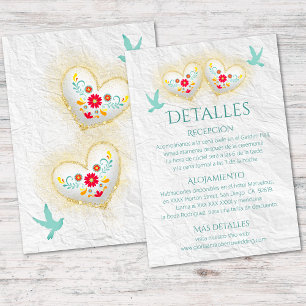 Invitation Cœurs Espagnols Fleurs Colombes Mariage Mexicain