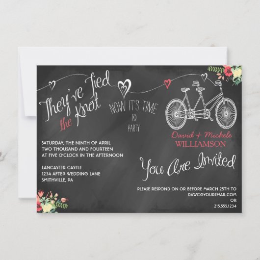 Invitation Coeurs et bicyclette Chalkboard Post-Mariage Invit (Devant)