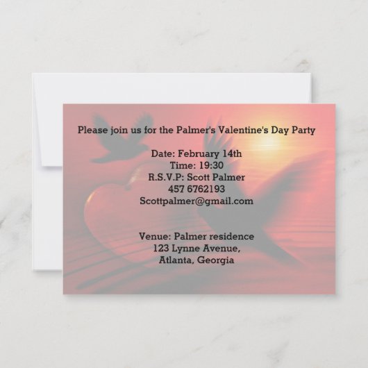 Invitation Cœurs et colombes (Dos)