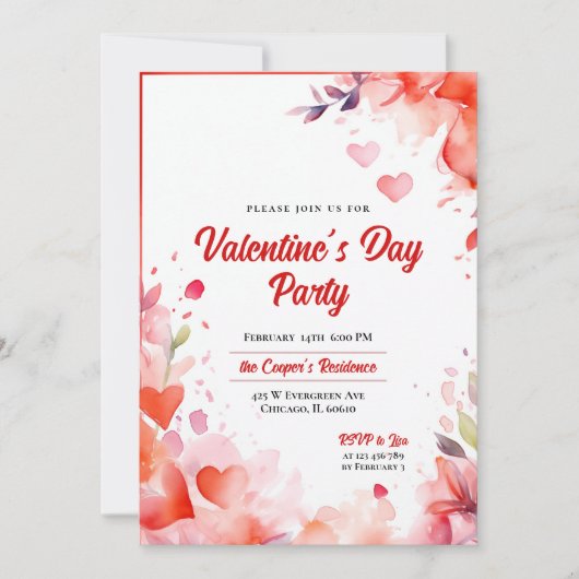 Invitation Coeurs et fleurs | Saint Valentin (Devant)