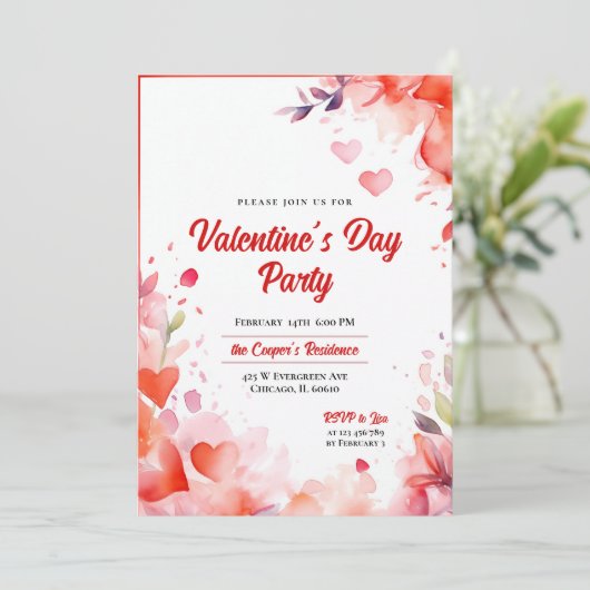 Invitation Coeurs et fleurs | Saint Valentin (Debout devant)