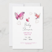 Invitation Coeurs et papillons rose doux (Devant)