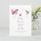 Invitation Coeurs et papillons rose doux (Debout devant)