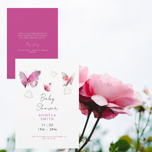 Invitation Coeurs et papillons rose doux