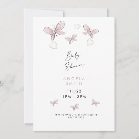 Invitation Coeurs et papillons rose doux II (Devant)