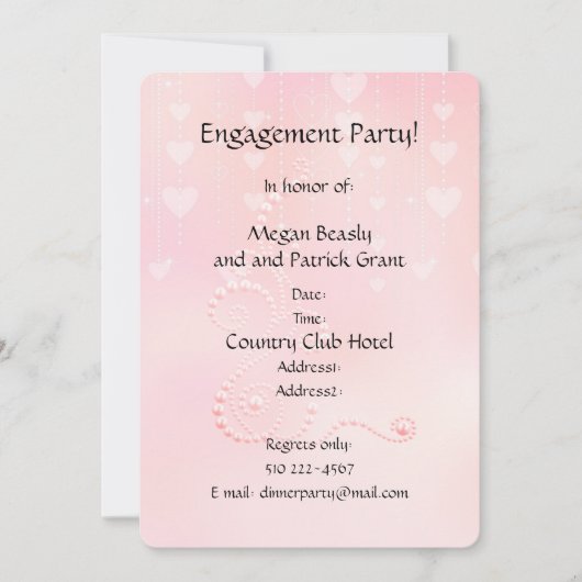 Invitation Coeurs et perles roses (Devant)