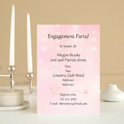Invitation Coeurs et perles roses
