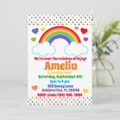 Invitation Coeurs et points arc-en-ciel Filles Anniversaire (Debout devant)