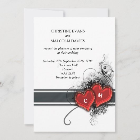 Invitation Coeurs et rouleaux (Devant)