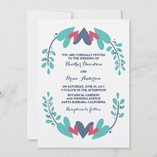 Invitation Coeurs et vignes Mariage Inviter (Devant)