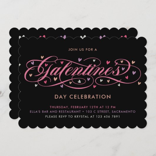 Invitation Coeurs Fête de la Saint-Galentin (Devant / Derrière)