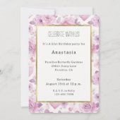 Invitation Cœurs Fleurs Roses Violettes Anniversaire (Devant)