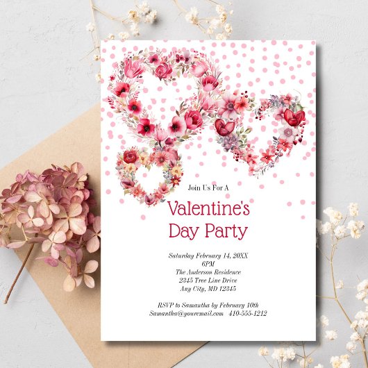 Invitation Coeurs floraux roses Saint-Valentin