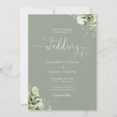 Invitation Coeurs floraux vertes Script Sage Green Mariage (Devant)