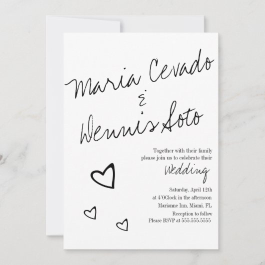 Invitation Coeurs flottants simples Mariage de script (Devant)