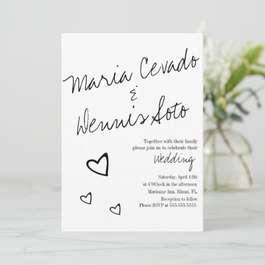 Invitation Coeurs flottants simples Mariage de script (Debout devant)