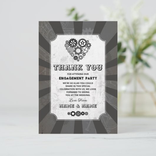 Invitation Coeurs Mariages Merci Steampunk (Debout devant)