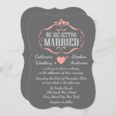 Invitation Coeurs Mariages Roses Et Gris Doux - Gris (Devant / Derrière)