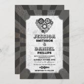 Invitation Coeurs Mariages Steampunk Coeurs Cogs Rétrofuturis (Devant / Derrière)