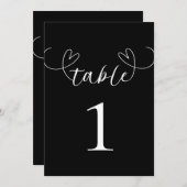 Invitation Coeurs modernes Mariage noir et blanc Numéro de ta (Devant / Derrière)