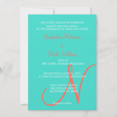 Invitation Cœurs Monogramme Turquoise (Devant)