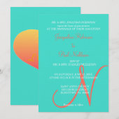 Invitation Coeurs Monogrammes Turquoise (Devant / Derrière)