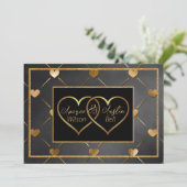 Invitation Cœurs noirs et or élégants (Debout devant)