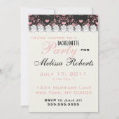Invitation coeurs noirs roses damask bachelorette (Dos)