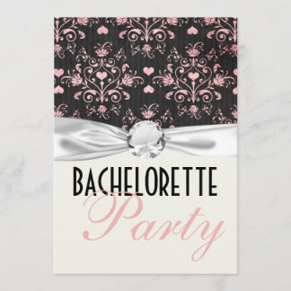 Invitation coeurs noirs roses damask bachelorette