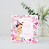 Invitation Coeurs nounours Filles 1er anniversaire (Debout devant)