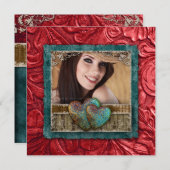 Invitation Coeurs occidentaux de photo de cool de cuir de (Devant / Derrière)