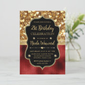 Invitation Cœurs Pailletés Rouges et 21e Anniversaire en Papi (Debout devant)
