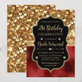 Invitation Cœurs Pailletés Rouges et 21e Anniversaire en Papi (Devant / Derrière)
