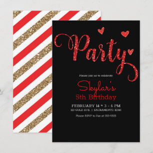 Invitation Cœurs Pailletés Rouges Saint-Valentin Fête d'anniv