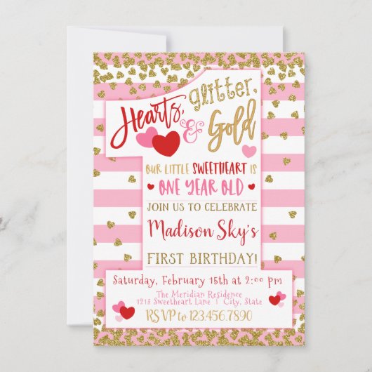 Invitation Coeurs, Parties scintillant, et or ! Saint Valenti (Devant)