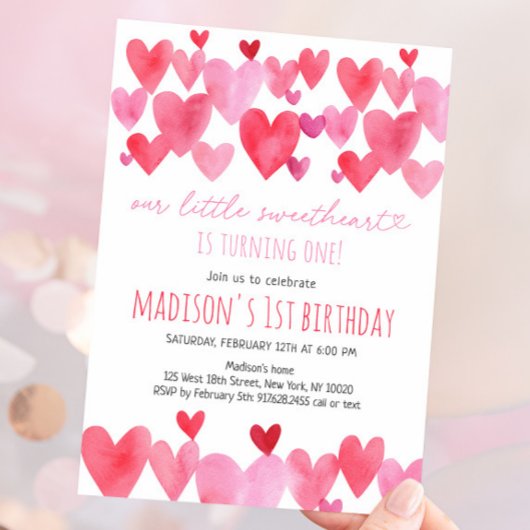 Invitation Coeurs Petit Amoureux Premier anniversaire