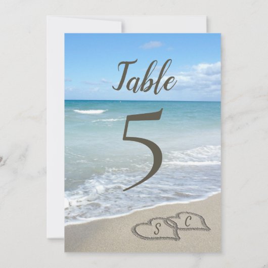 Invitation Coeurs pittoresques dans la plage de sable Numéro (Dos)