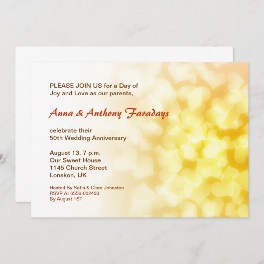 Invitation cœurs pour noces d'or, 50e anniversaire (Devant / Derrière)