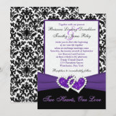 Invitation Coeurs pourpres blancs noirs de damassé épousant (Devant / Derrière)