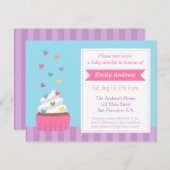 Invitation Coeurs Rainbow moderne Cupcake Baby Sprinkle Douch (Devant / Derrière)