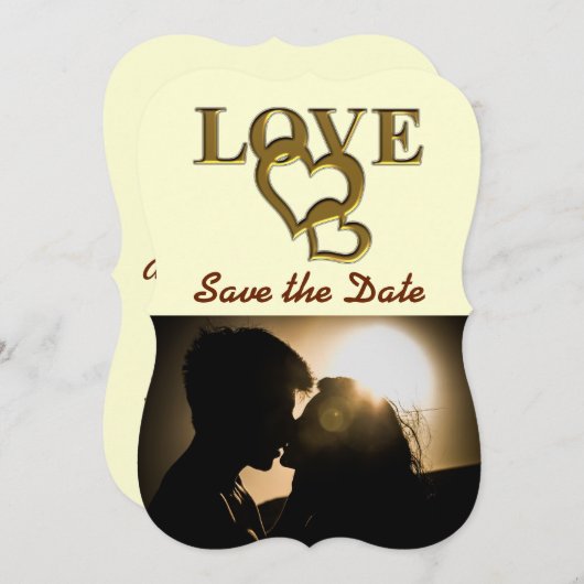 Invitation Coeurs romantiques, Coeurs interdépendants en or,  (Devant / Derrière)